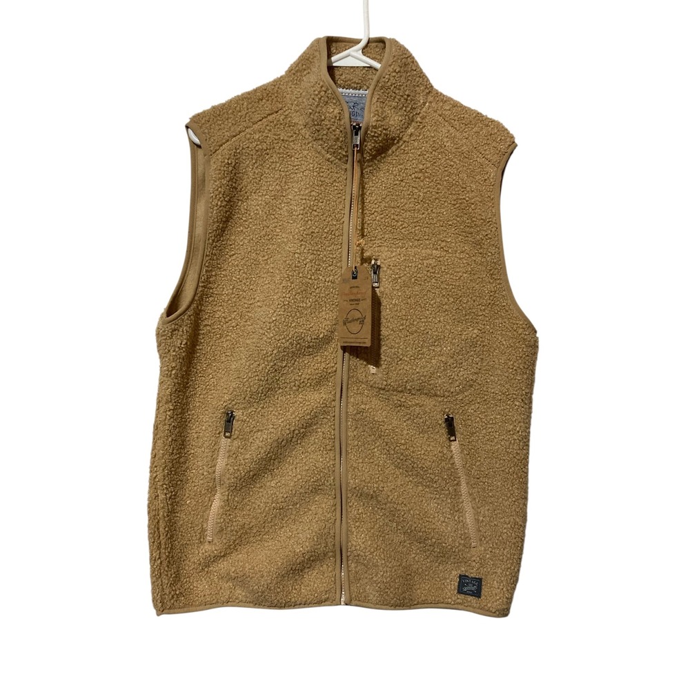 Weatherproof Vintage Mens Sherpa Fleece Vest Tan Brown Full Zip Medium NWT